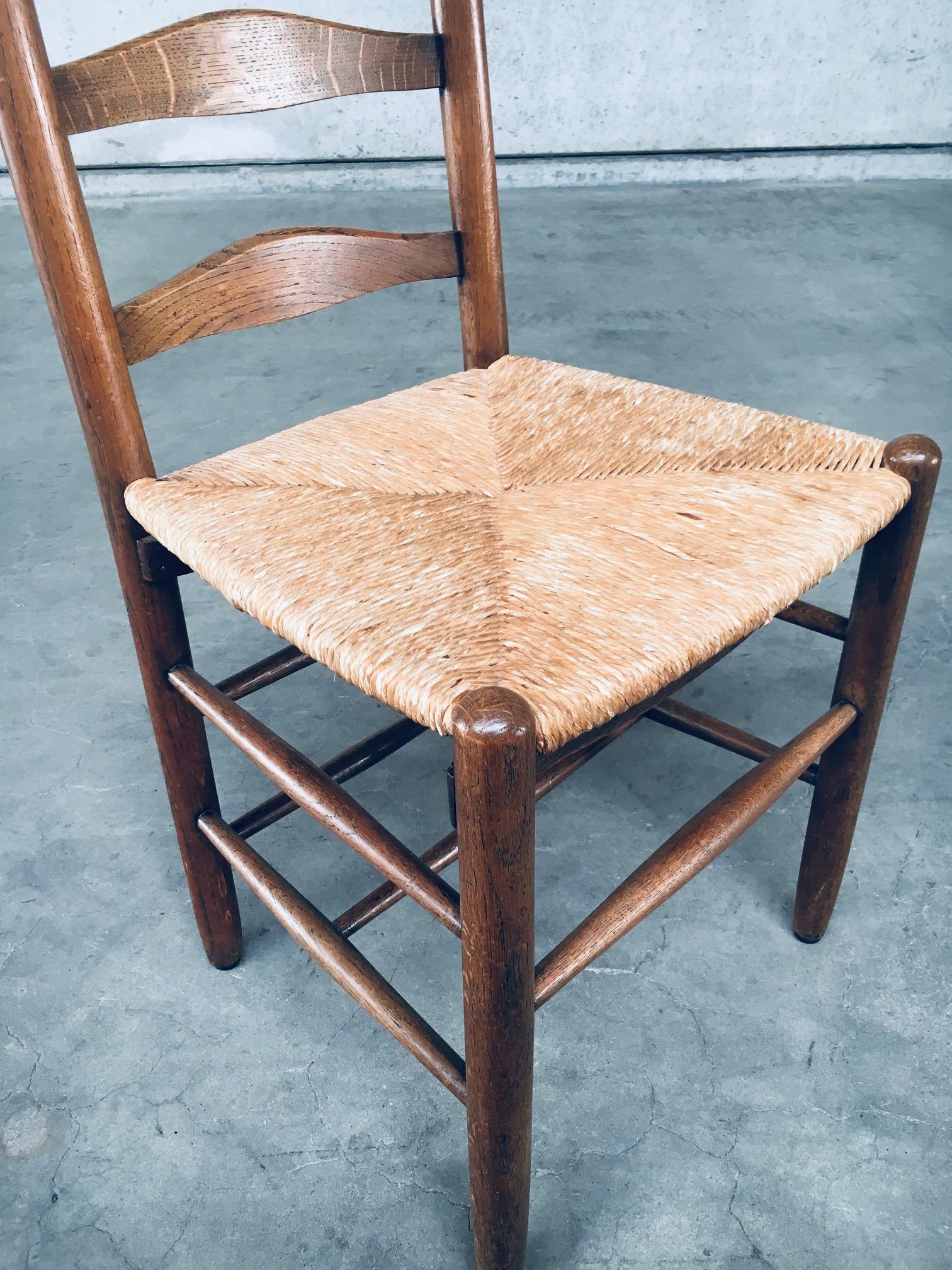 Rustic Handcrafted Oak & Rush Dining Chair Set, Belgium 1950's 8