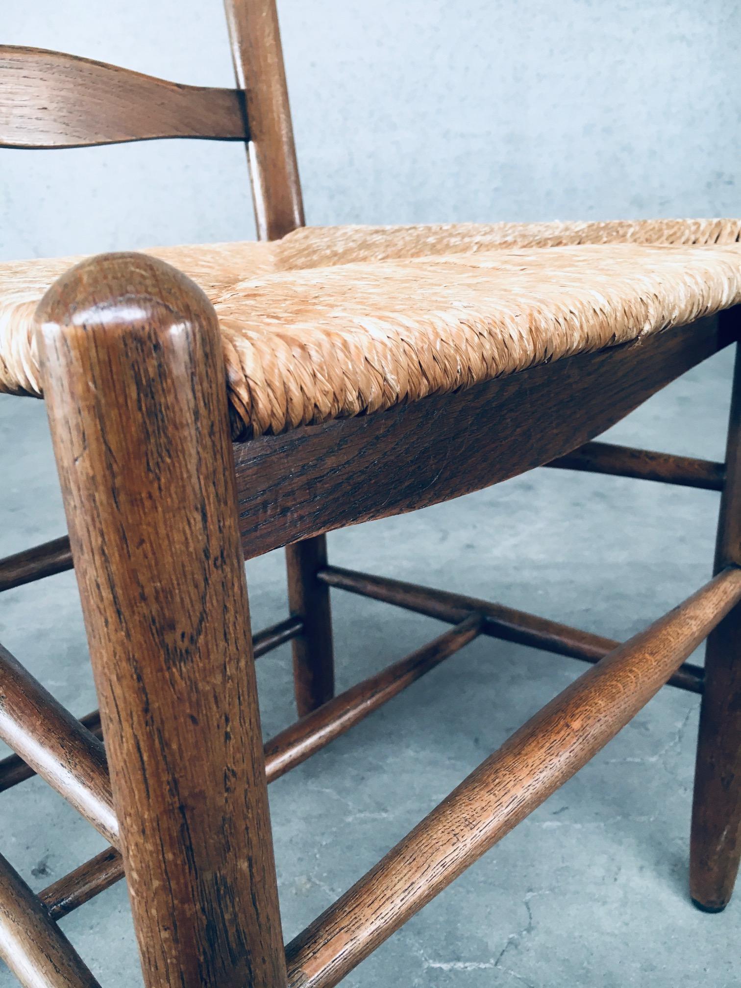 Rustic Handcrafted Oak & Rush Dining Chair Set, Belgium 1950's 13