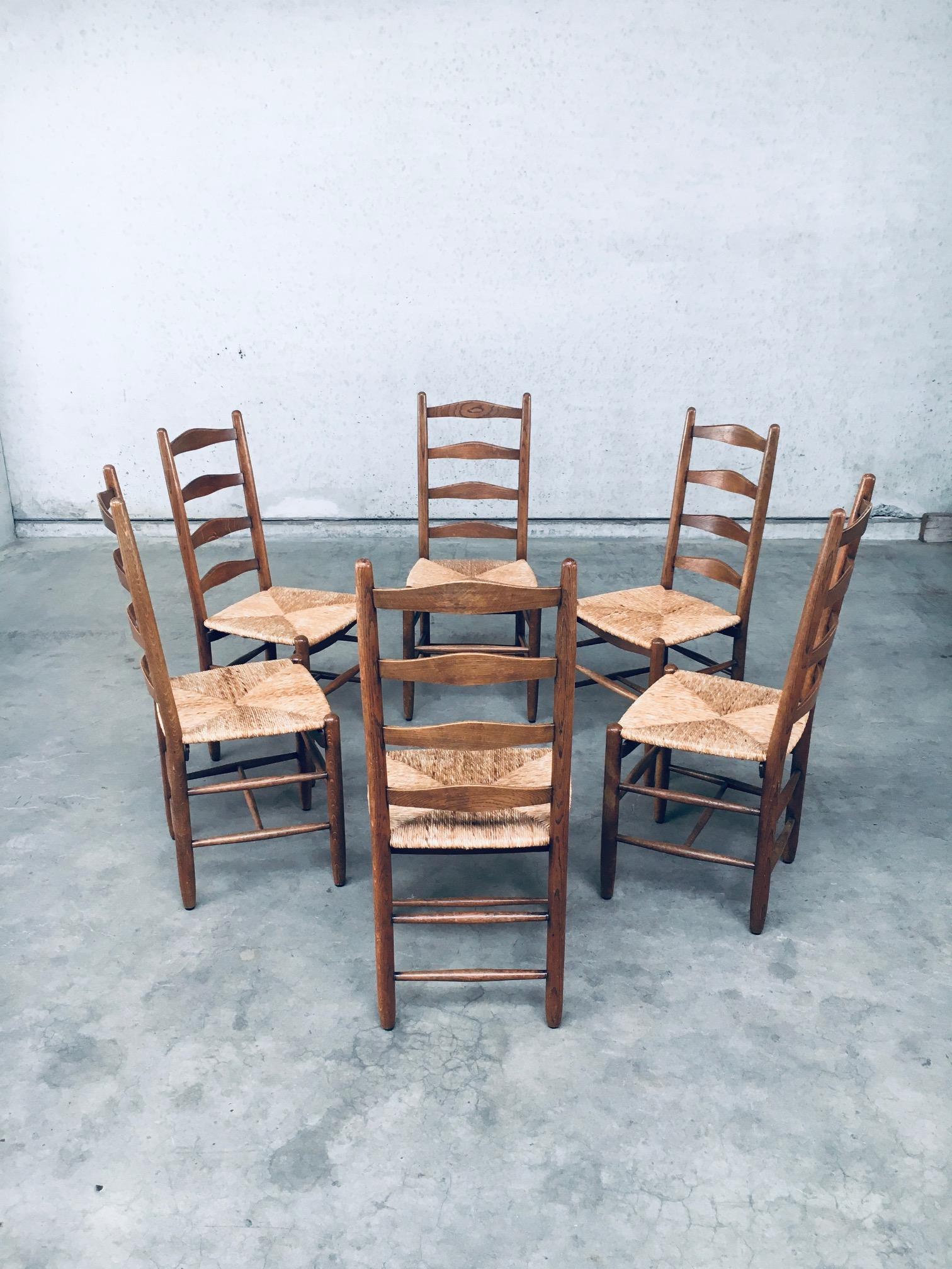 Rustic Handcrafted Oak & Rush Dining Chair Set, Belgium 1950's 2