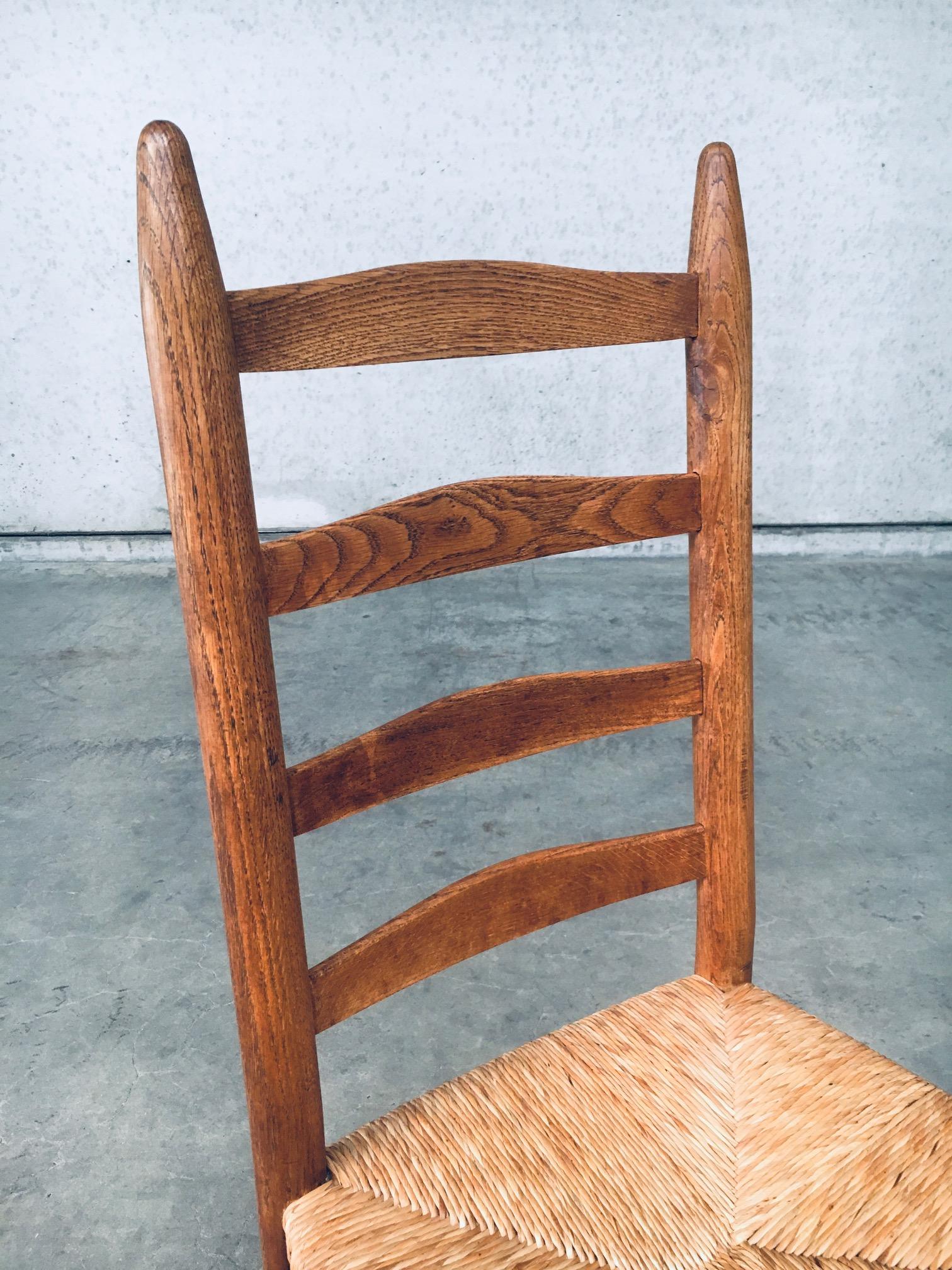 Rustic Handcrafted Oak & Rush Dining Chair Set of 6, Belgium 1950's 5