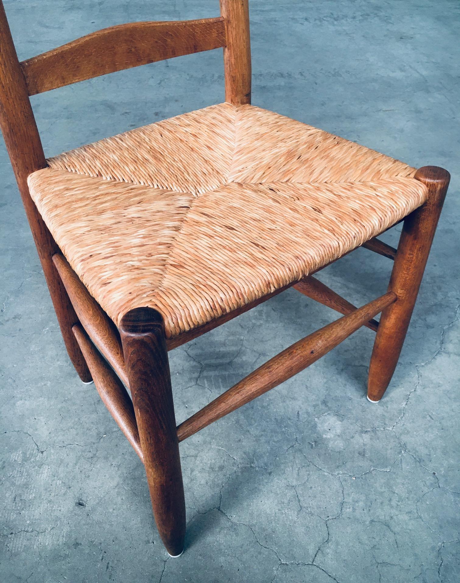 Rustic Handcrafted Oak & Rush Dining Chair Set of 6, Belgium 1950's 6