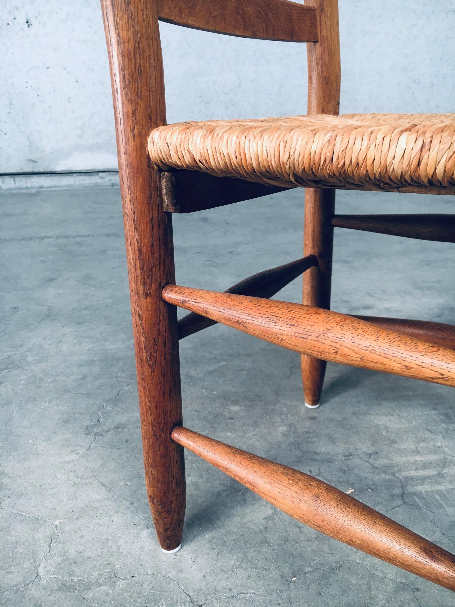 Rustic Handcrafted Oak & Rush Dining Chair Set of 6, Belgium 1950's 7