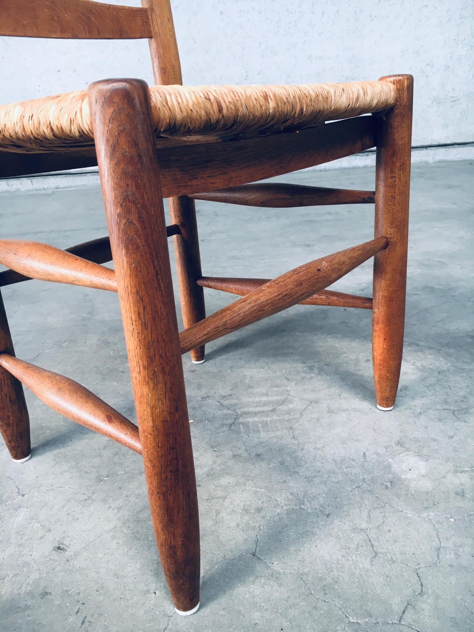 Rustic Handcrafted Oak & Rush Dining Chair Set of 6, Belgium 1950's 8