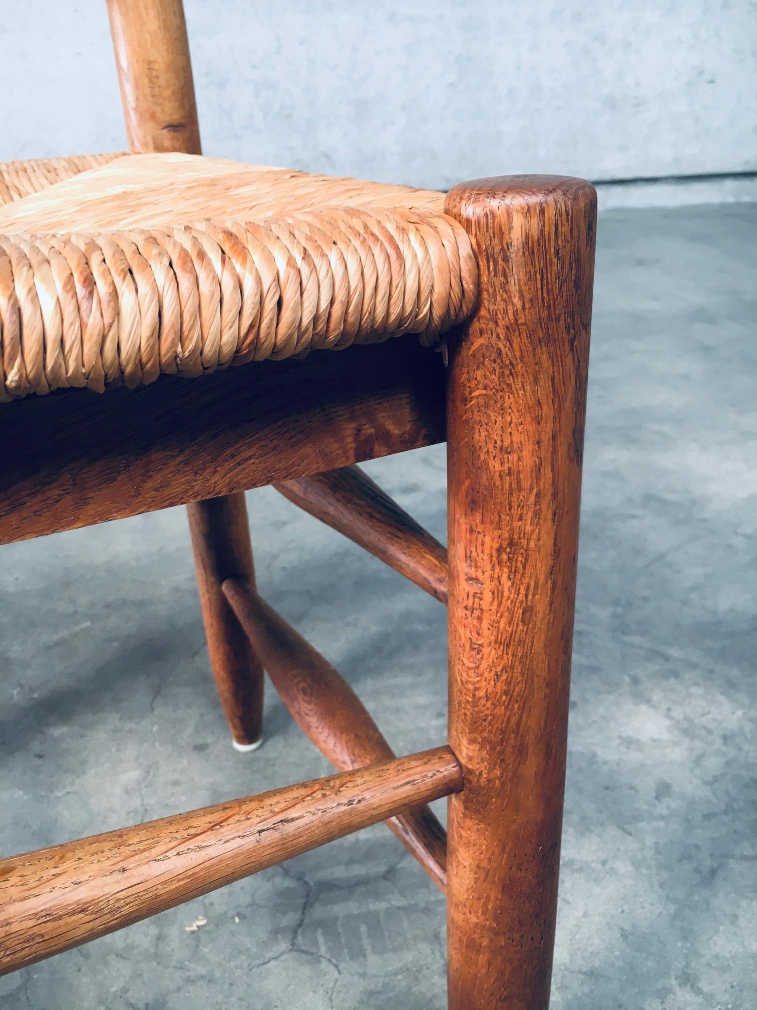 Rustic Handcrafted Oak & Rush Dining Chair Set of 6, Belgium 1950's 9