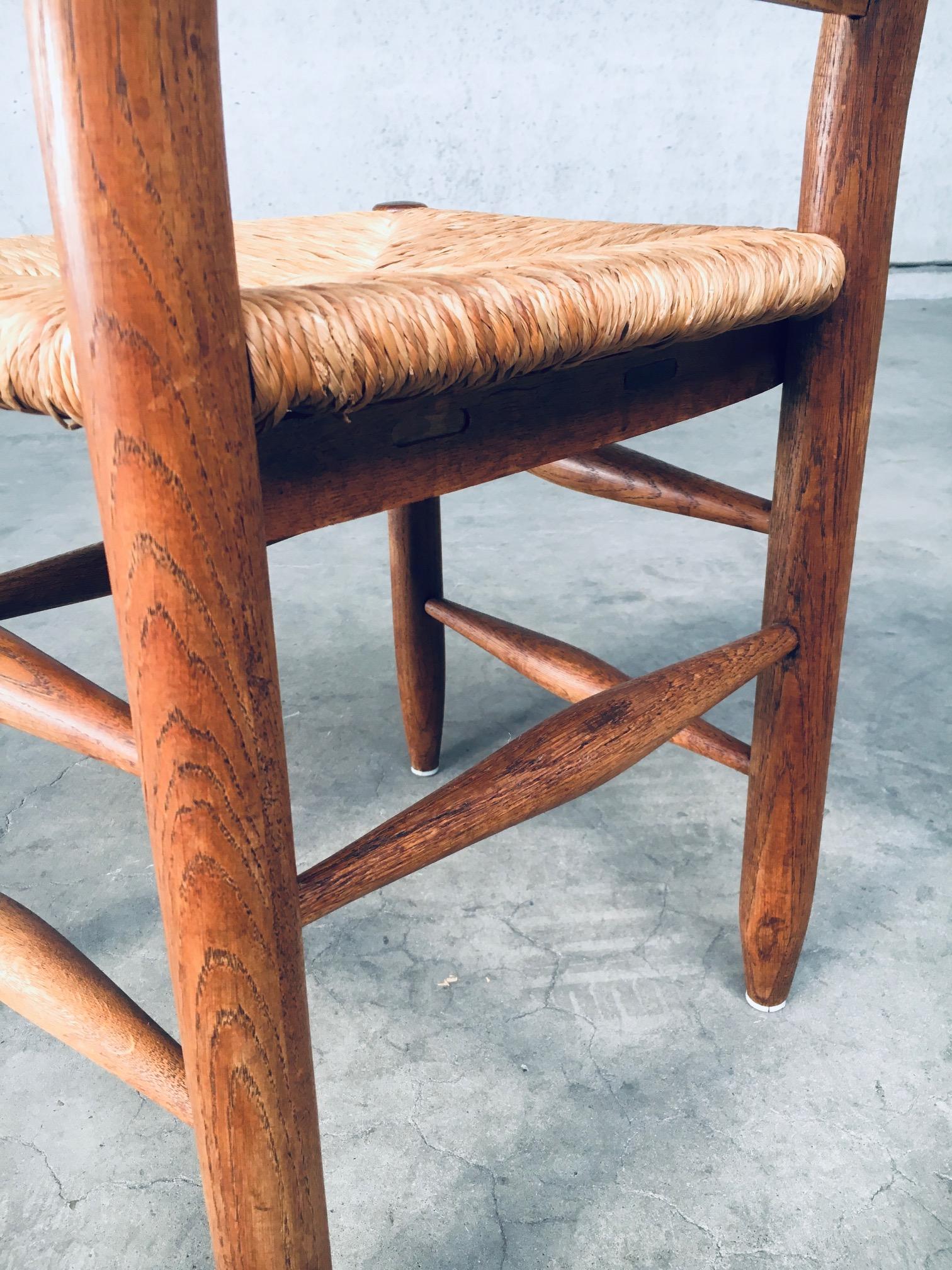 Rustic Handcrafted Oak & Rush Dining Chair Set of 6, Belgium 1950's 10