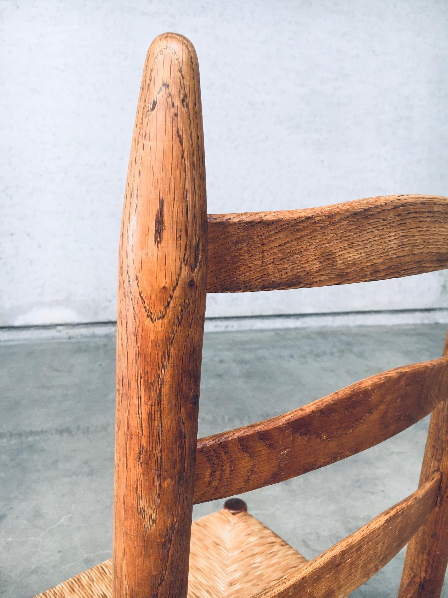 Rustic Handcrafted Oak & Rush Dining Chair Set of 6, Belgium 1950's 11