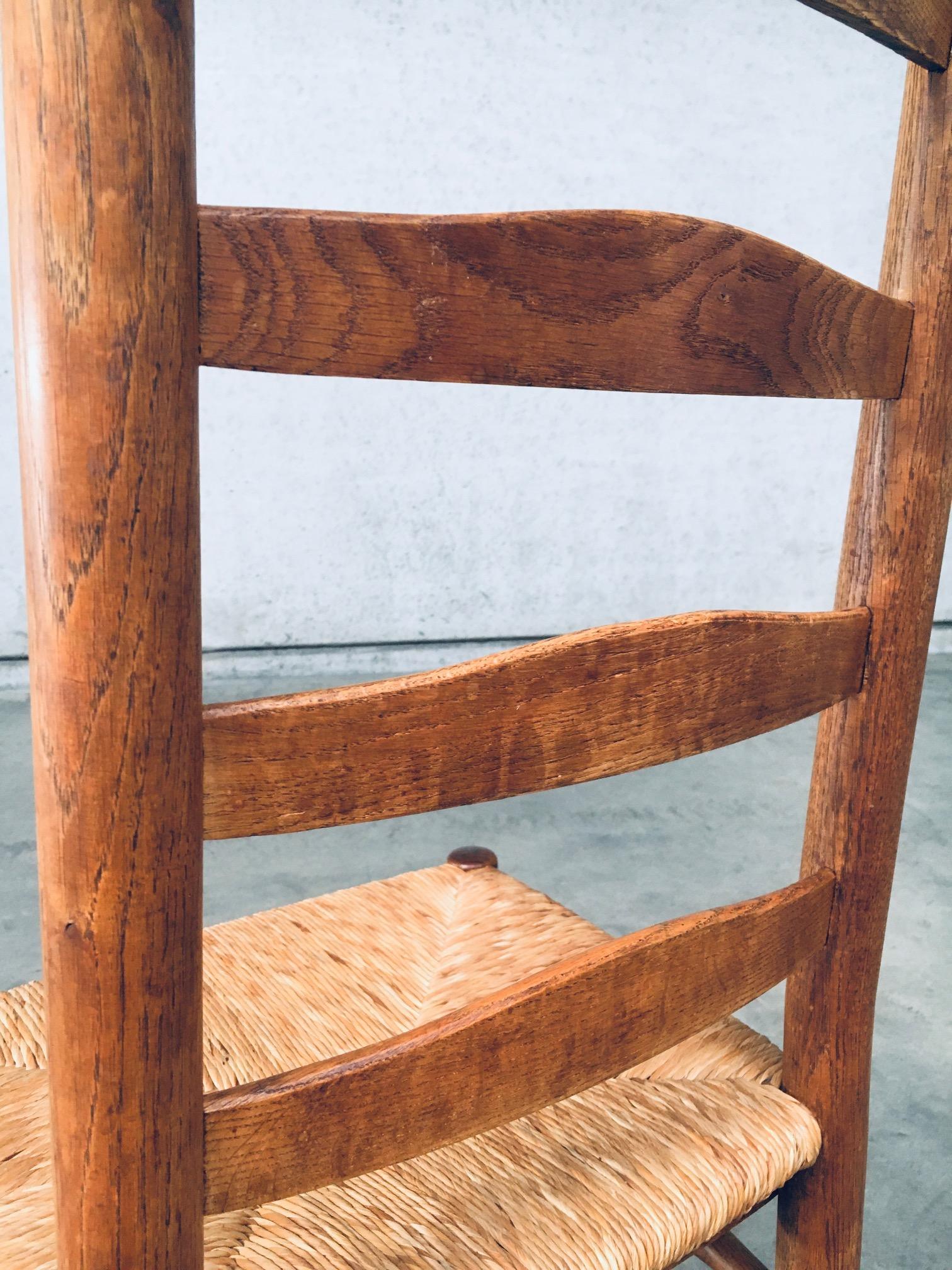 Rustic Handcrafted Oak & Rush Dining Chair Set of 6, Belgium 1950's 12