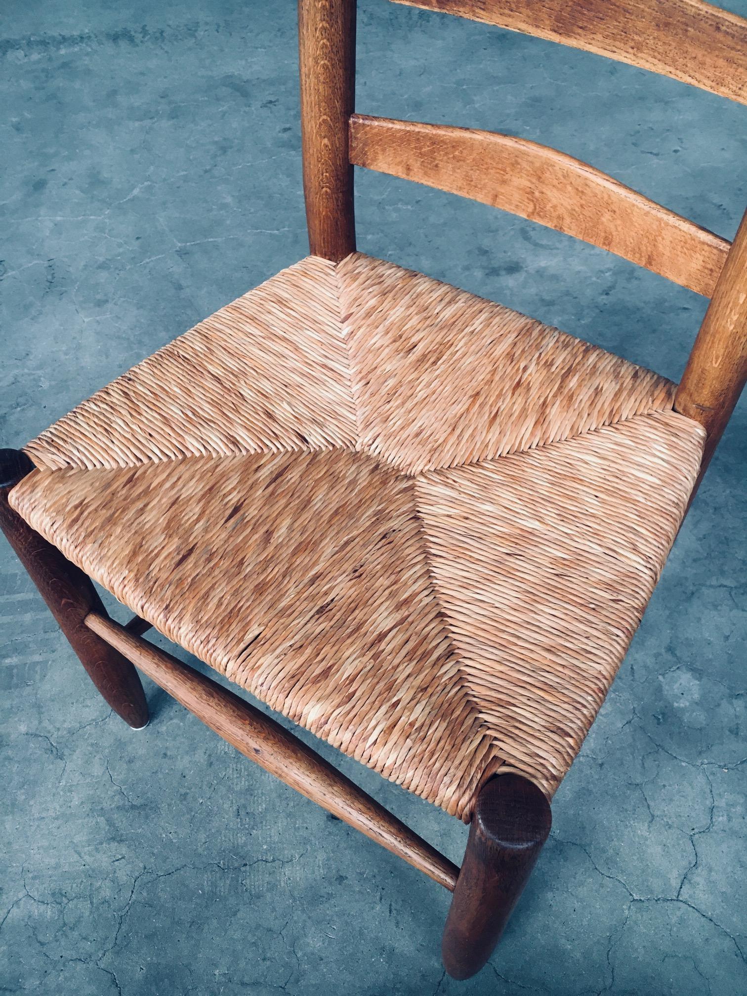 Rustic Handcrafted Oak & Rush Dining Chair Set of 6, Belgium 1950's 13