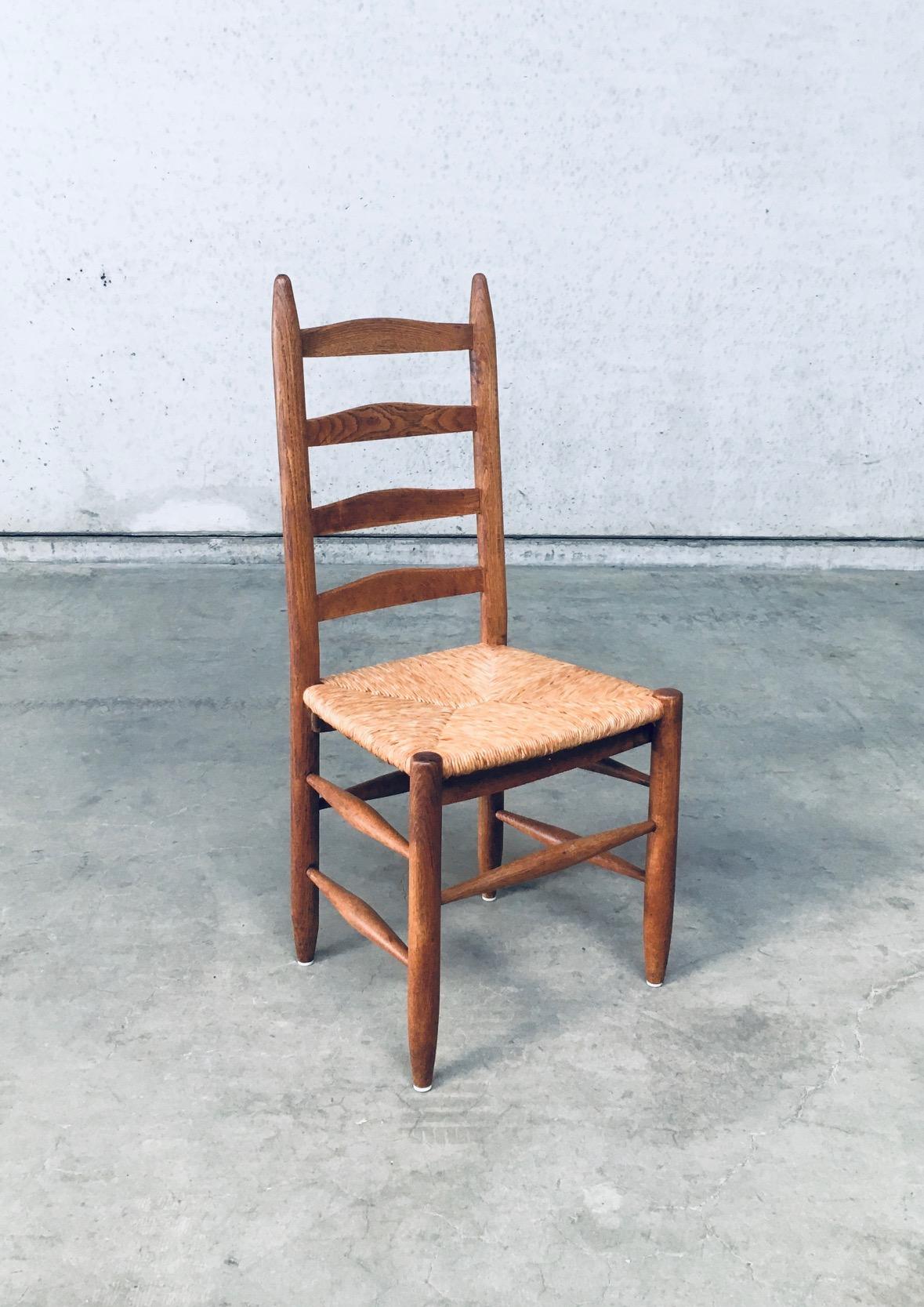 Rustic Handcrafted Oak & Rush Dining Chair Set of 6, Belgium 1950's 2