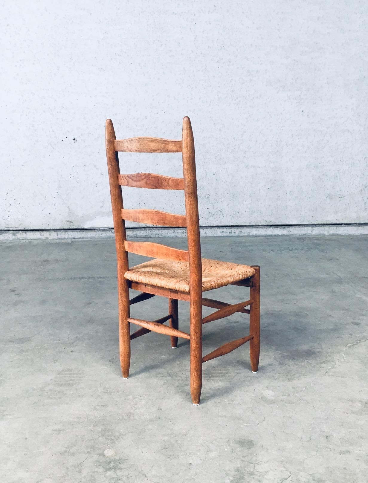 Rustic Handcrafted Oak & Rush Dining Chair Set of 6, Belgium 1950's 3