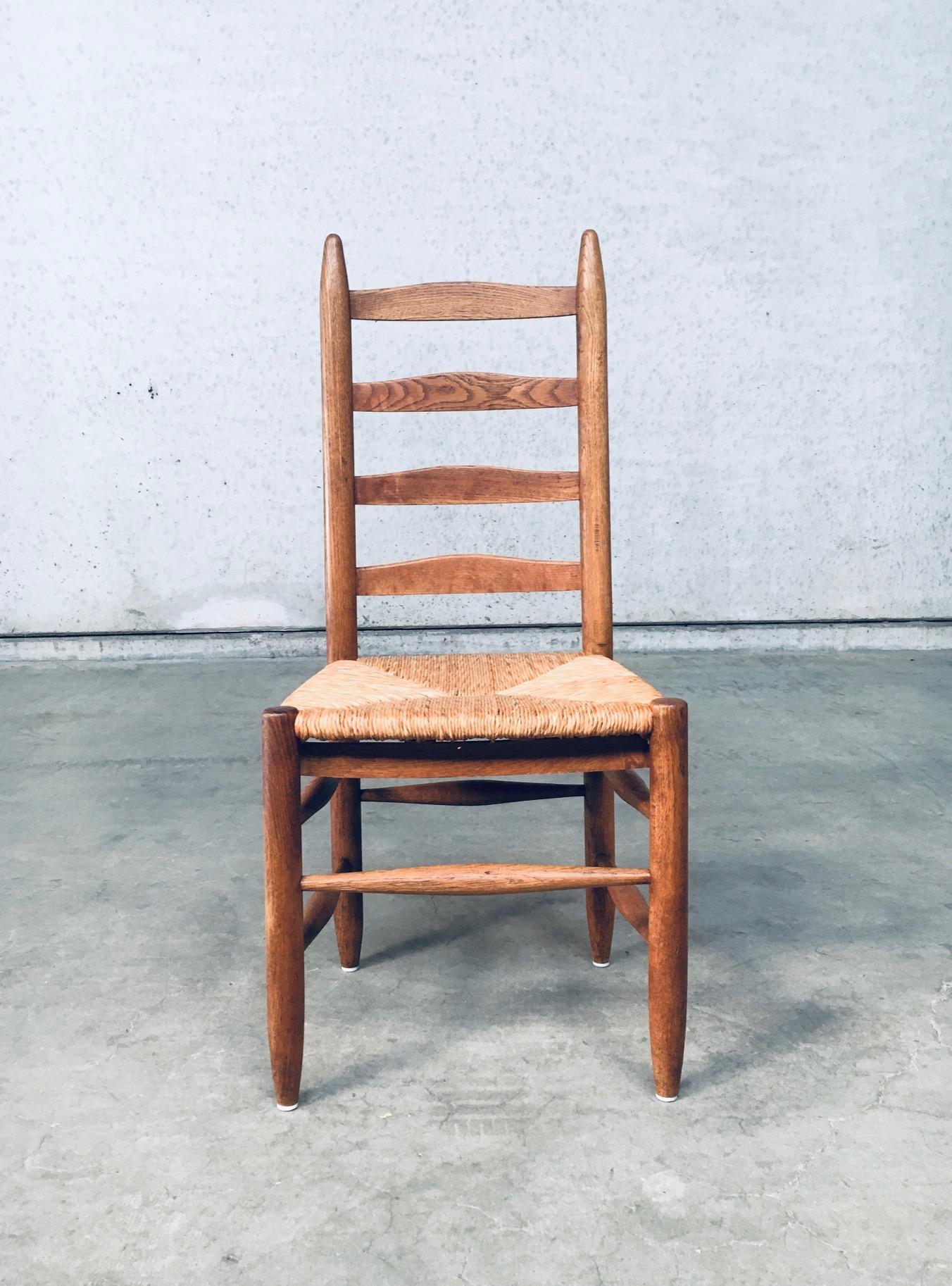 Rustic Handcrafted Oak & Rush Dining Chair Set of 6, Belgium 1950's 4