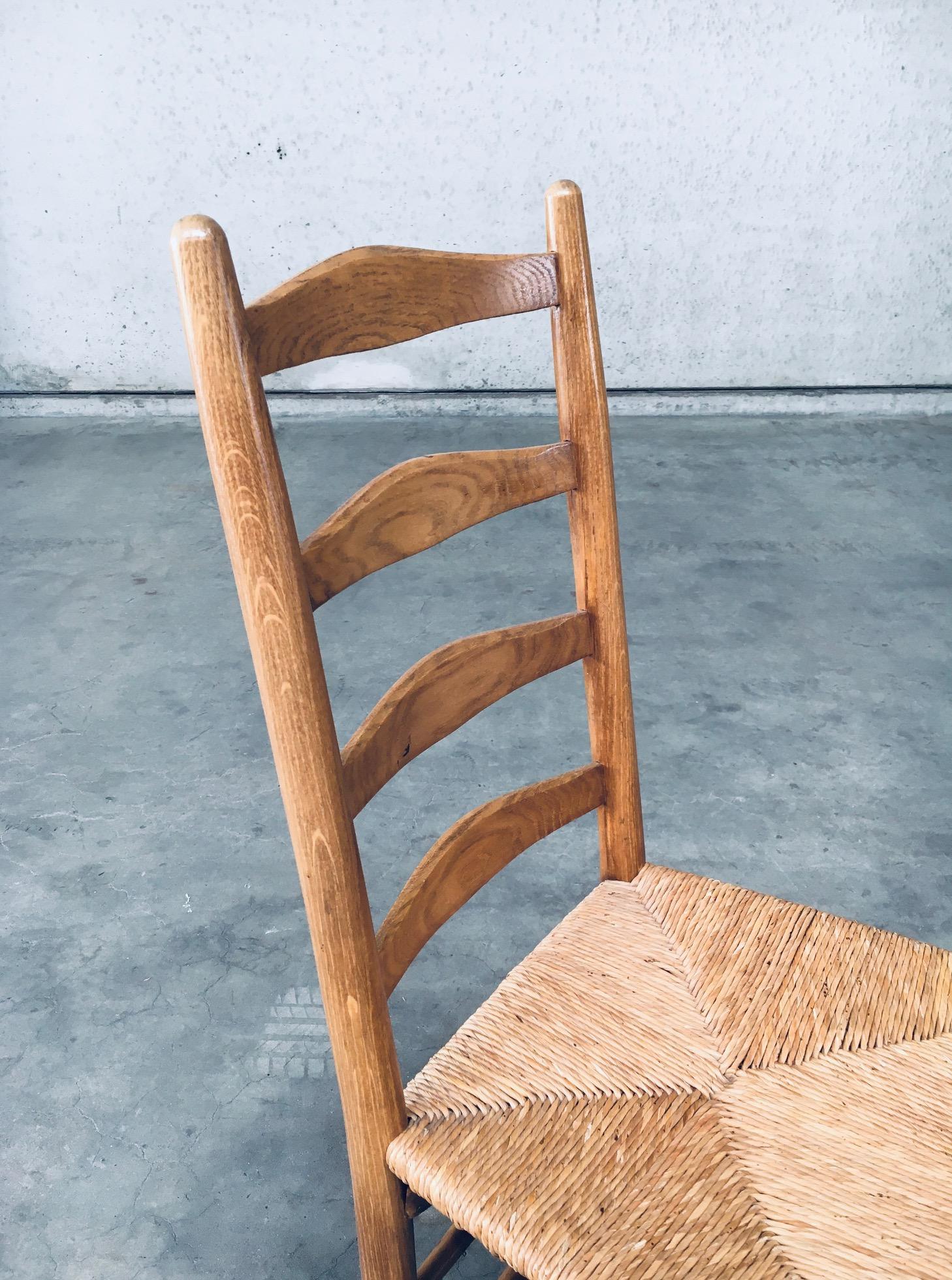 Rustic Handcrafted Oak & Rush Dining Chair Set of 8, Belgium 1950's 9