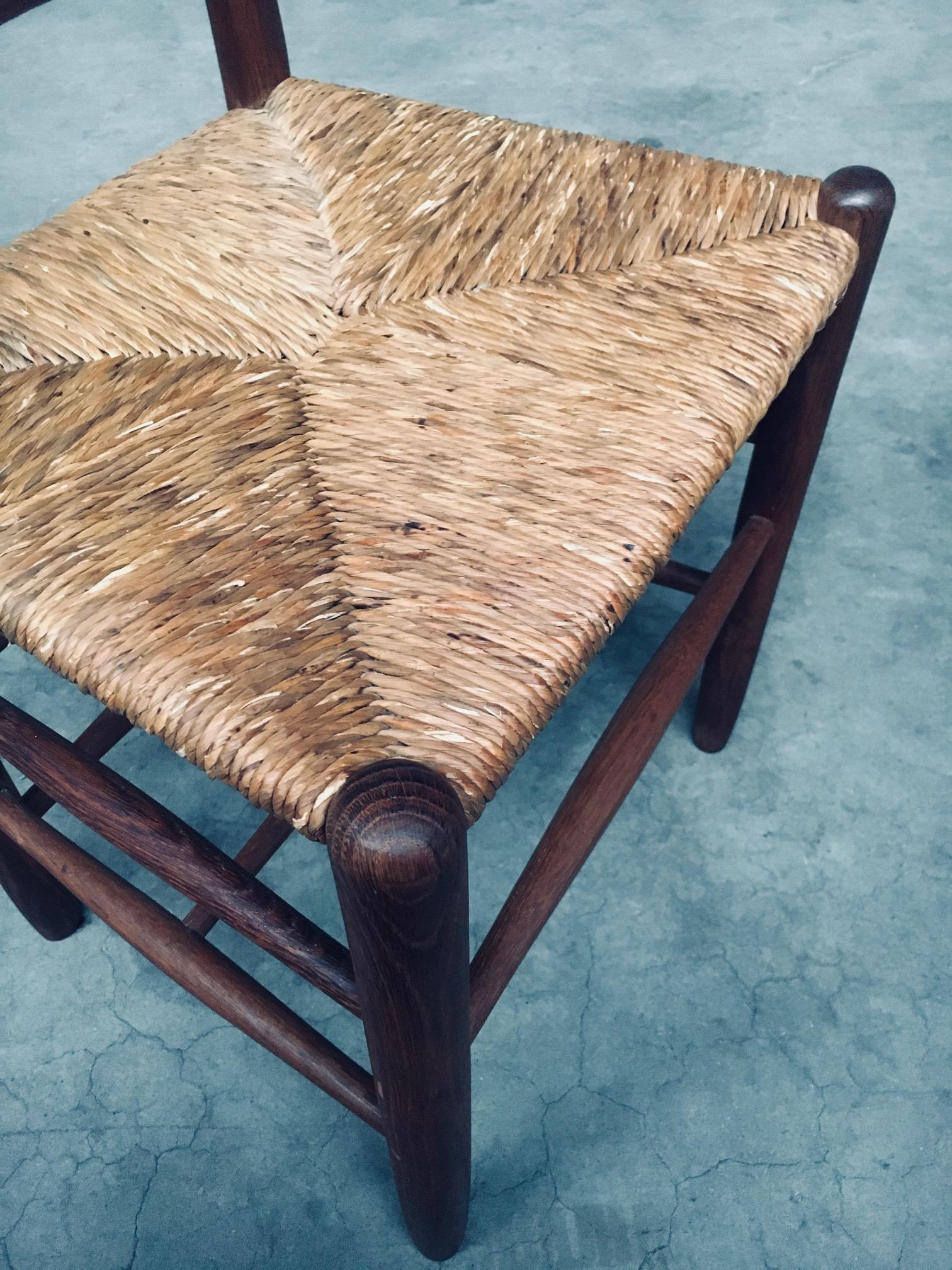 Sedie da pranzo rustiche con schienale alto realizzate a mano in Oak e giunco, Belgio, anni '40 in vendita 9