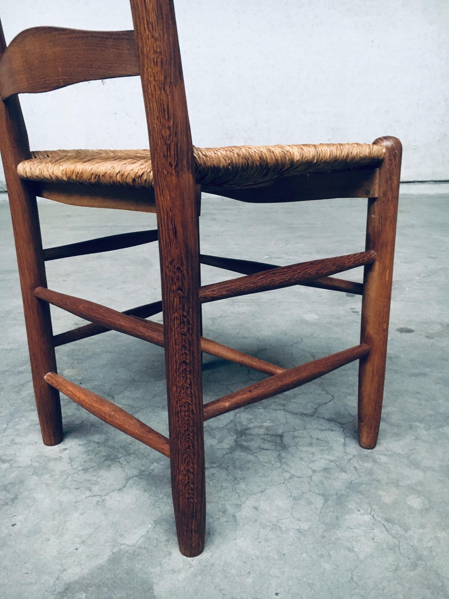 Sedie da pranzo rustiche con schienale alto realizzate a mano in Oak e giunco, Belgio, anni '40 in vendita 13