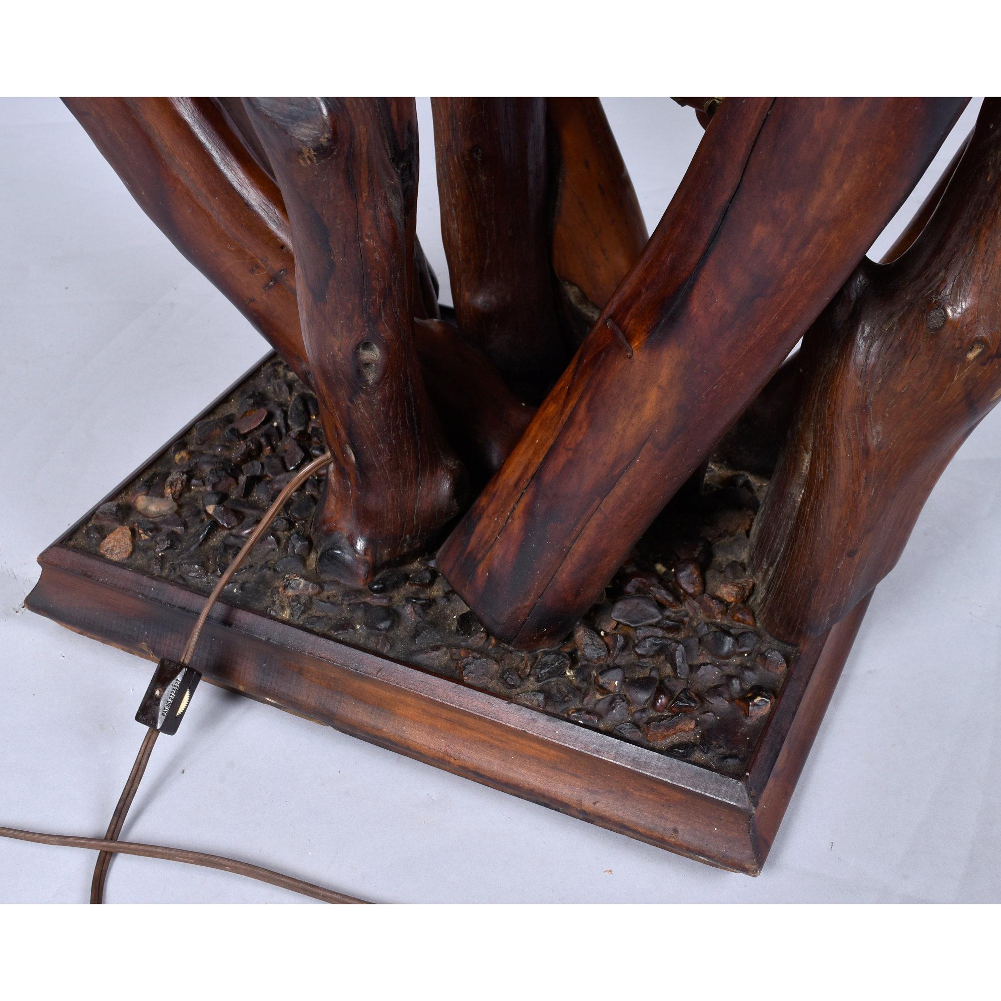 Rustic Handcrafted Tree Branch Floor Lamp with Amber Glass Globes For Sale 3