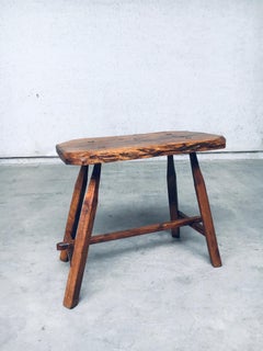 Rustic Handcrafted Wabi Sabi Oak Side Table, Belgium, 1930's