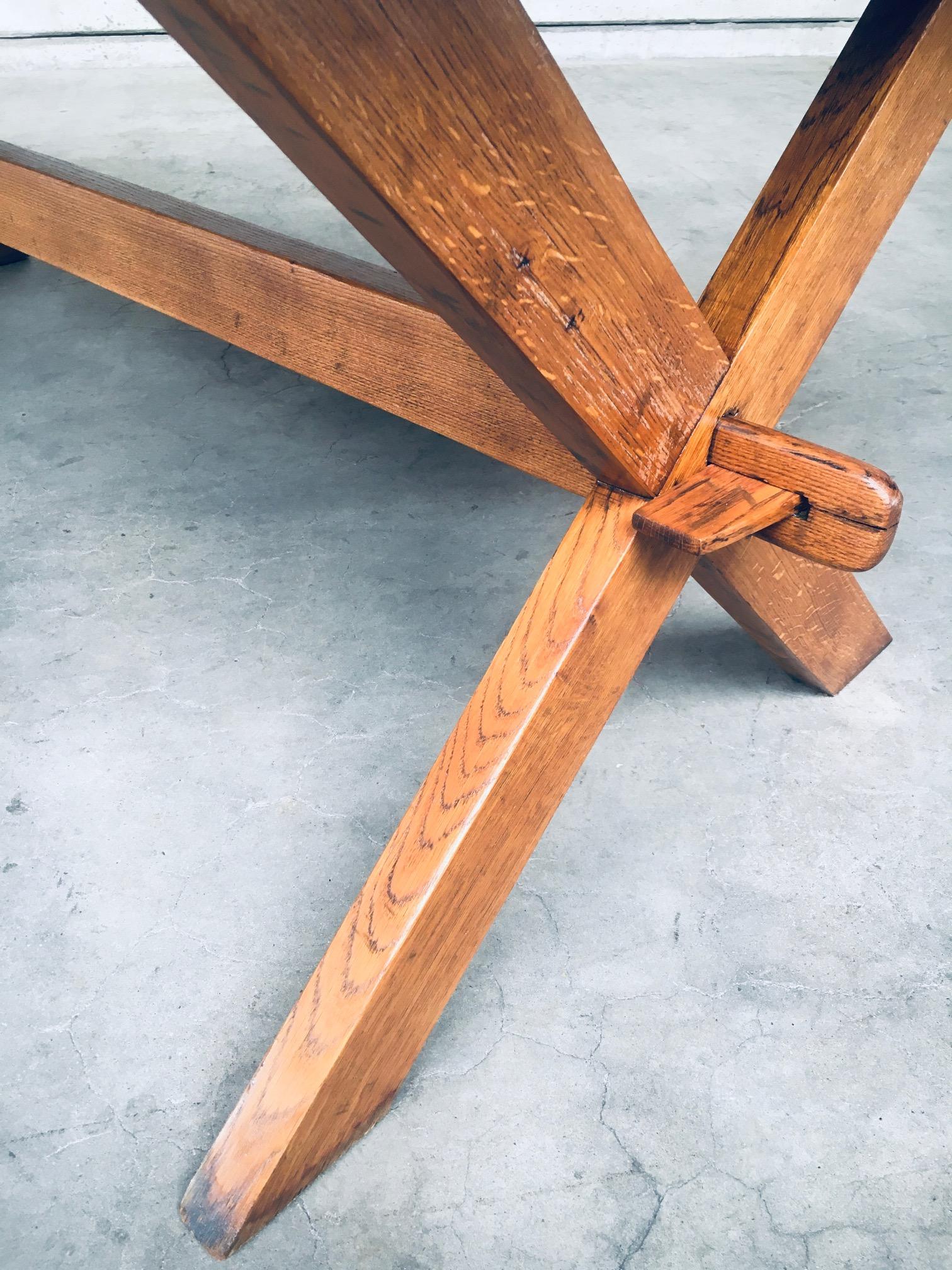Rustic Handcrafted X Frame Heavy Oak Dining Table, France 1940's For Sale 7