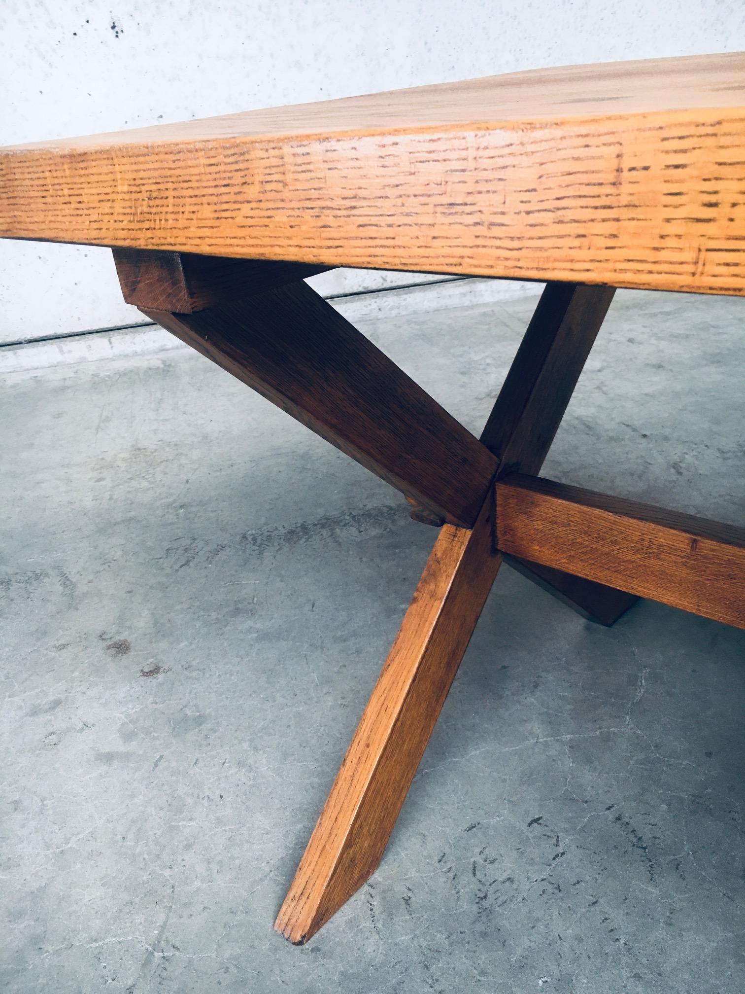 Rustic Handcrafted X Frame Heavy Oak Dining Table, France 1940's For Sale 12