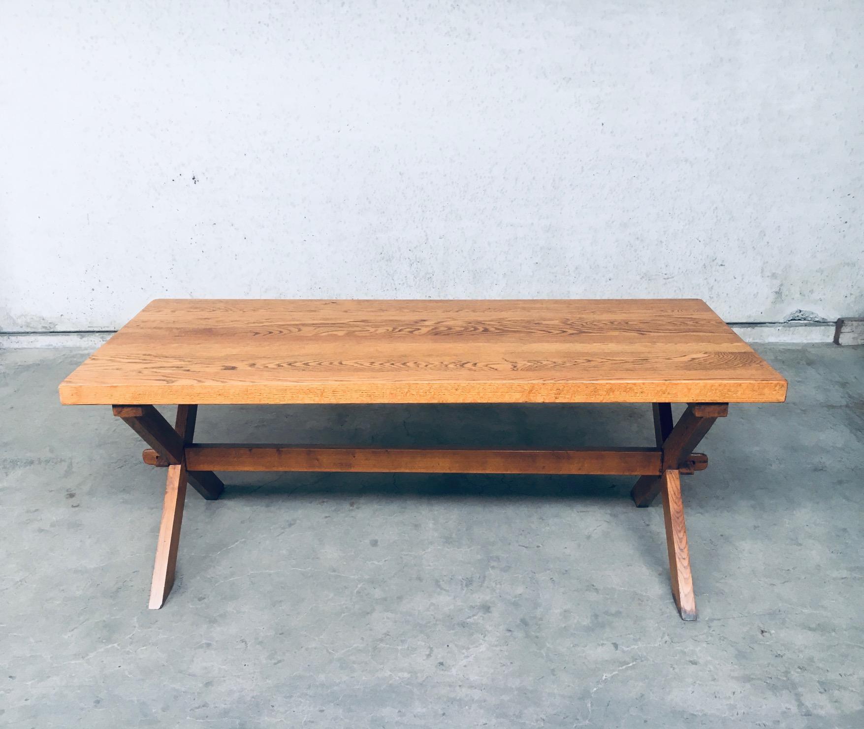Mid-20th Century Rustic Handcrafted X Frame Heavy Oak Dining Table, France 1940's For Sale