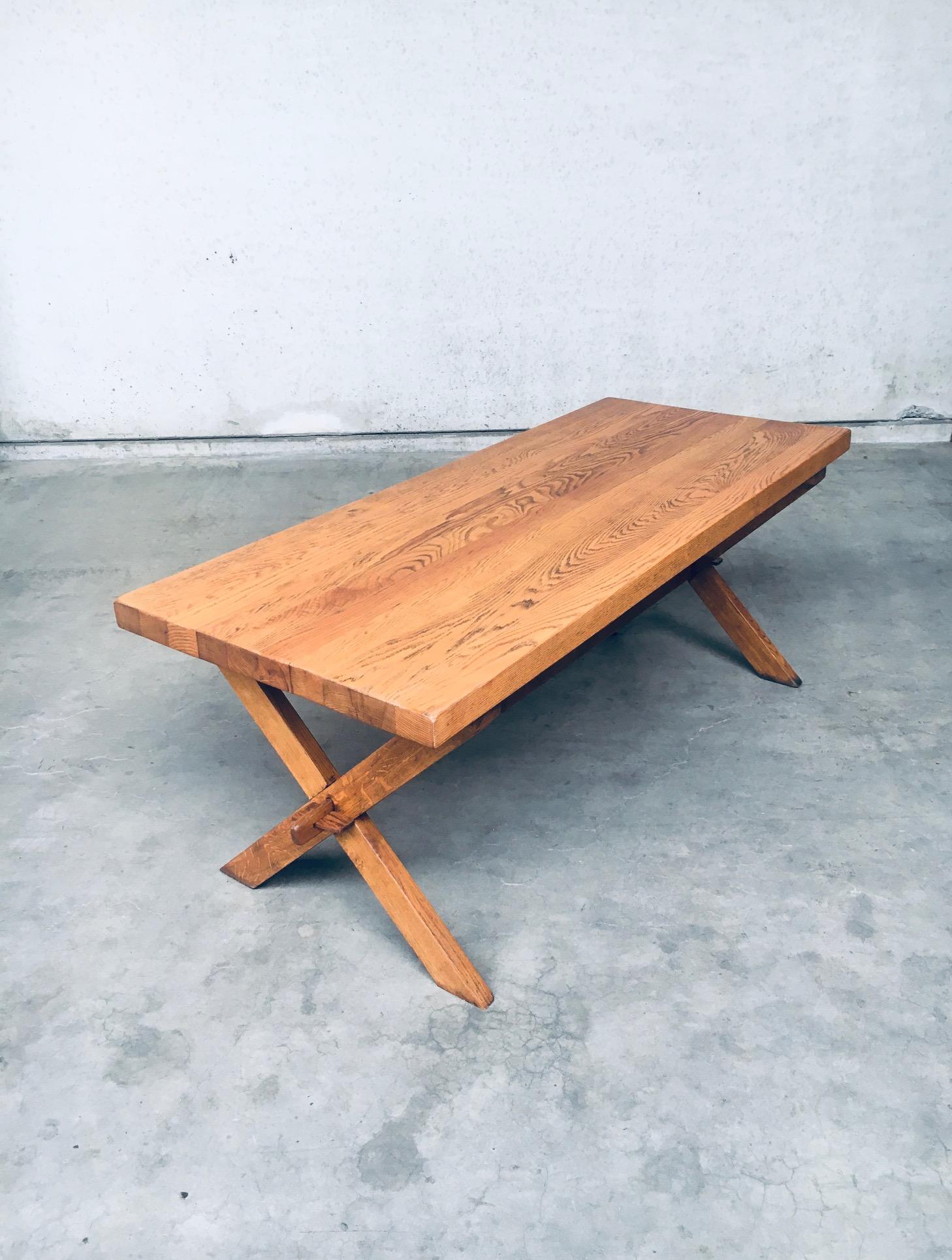 Rustic Handcrafted X Frame Heavy Oak Dining Table, France 1940's For Sale 3