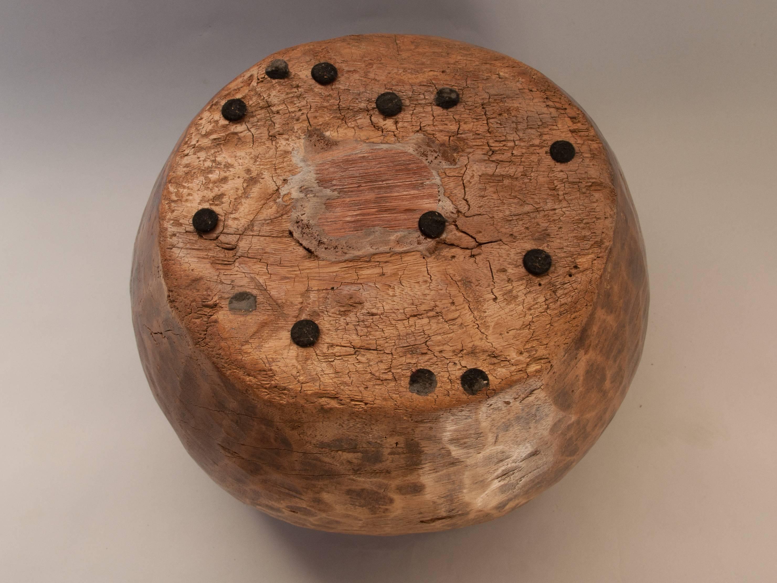 Rustic Hand Hewn Wooden Mortar Bowl, Teak, Java, Mid-20th Century 4