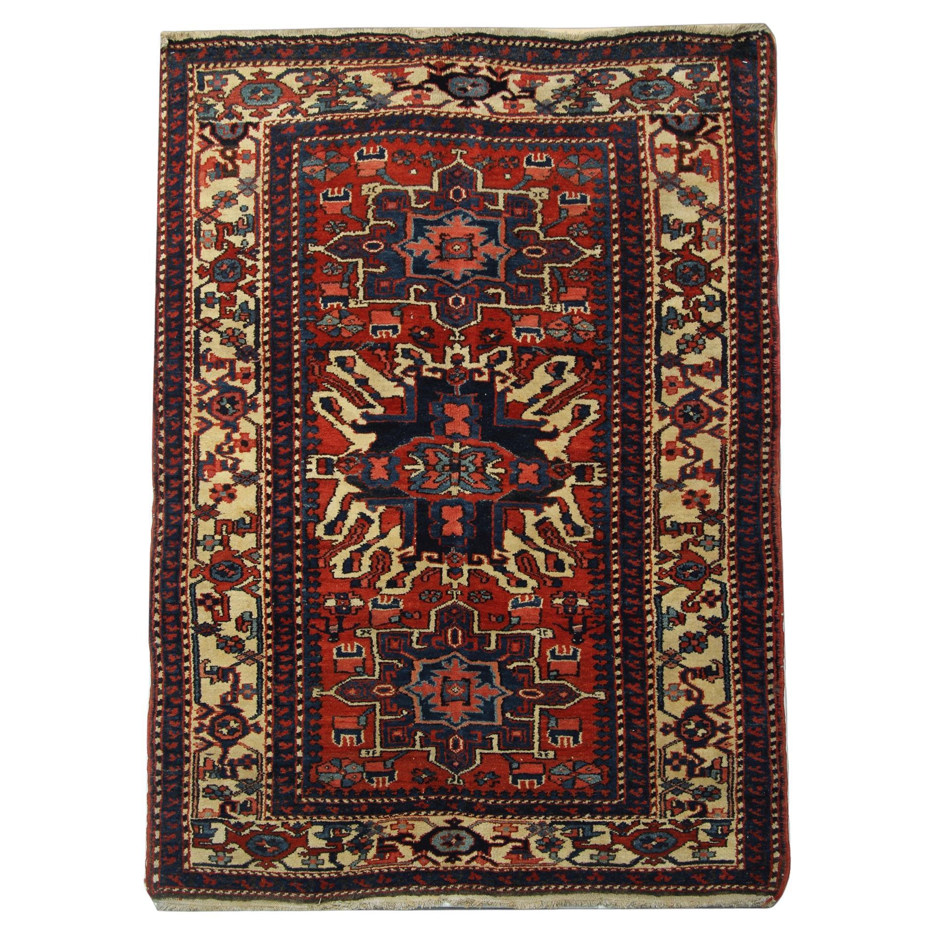 Rustikaler handgefertigter orientalischer geometrischer Teppich aus rostfarbener Wolle, Wohnzimmerteppich
