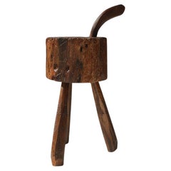 Rustic Handmade oak Stool, France, 19th Century