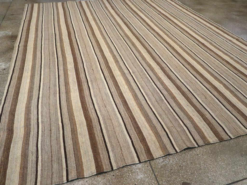 Wool Rustic Handmade Turkish Flatweave Kilim Room Size Carpet For Sale