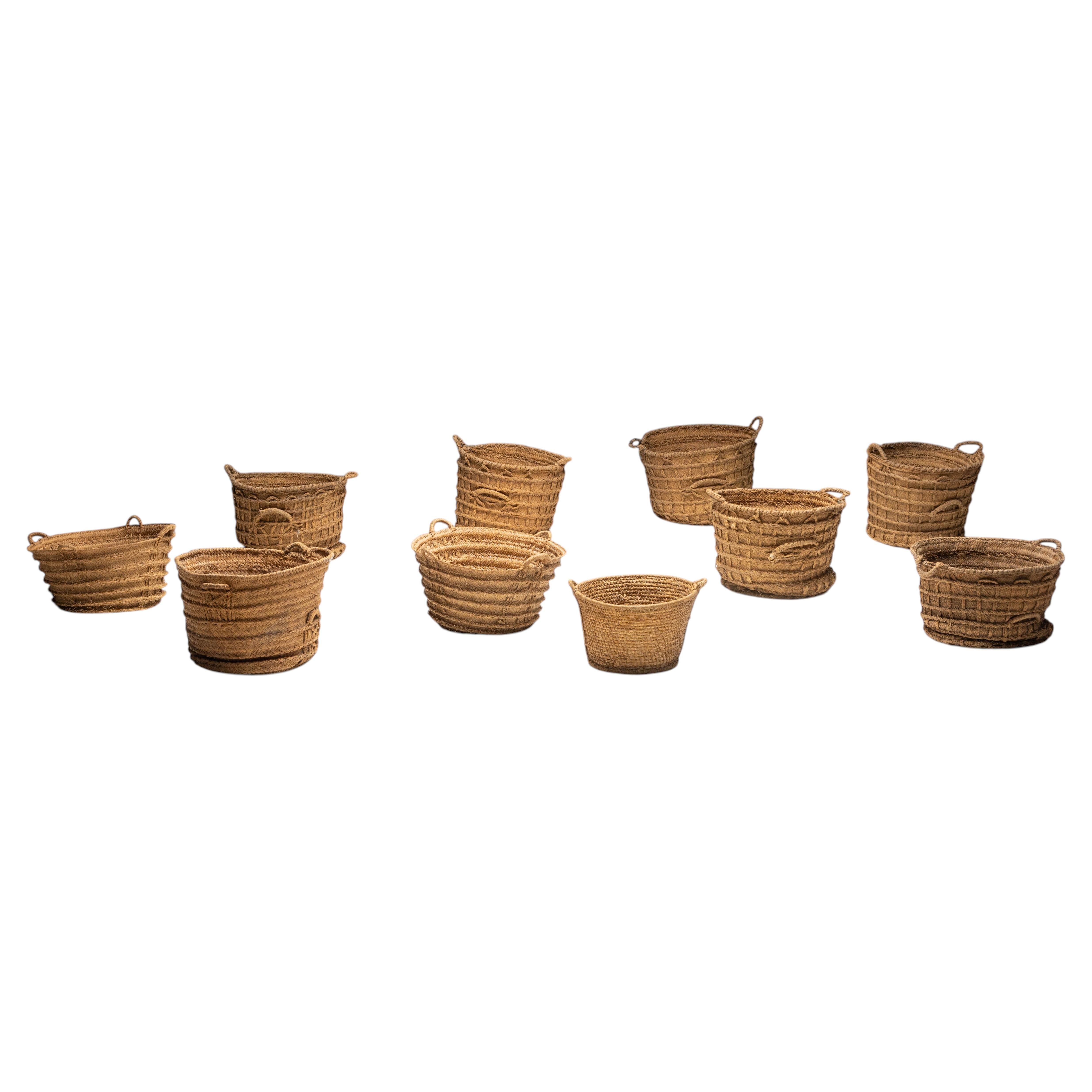 Rustic Handwoven Oversized Baskets, Early 20th Century