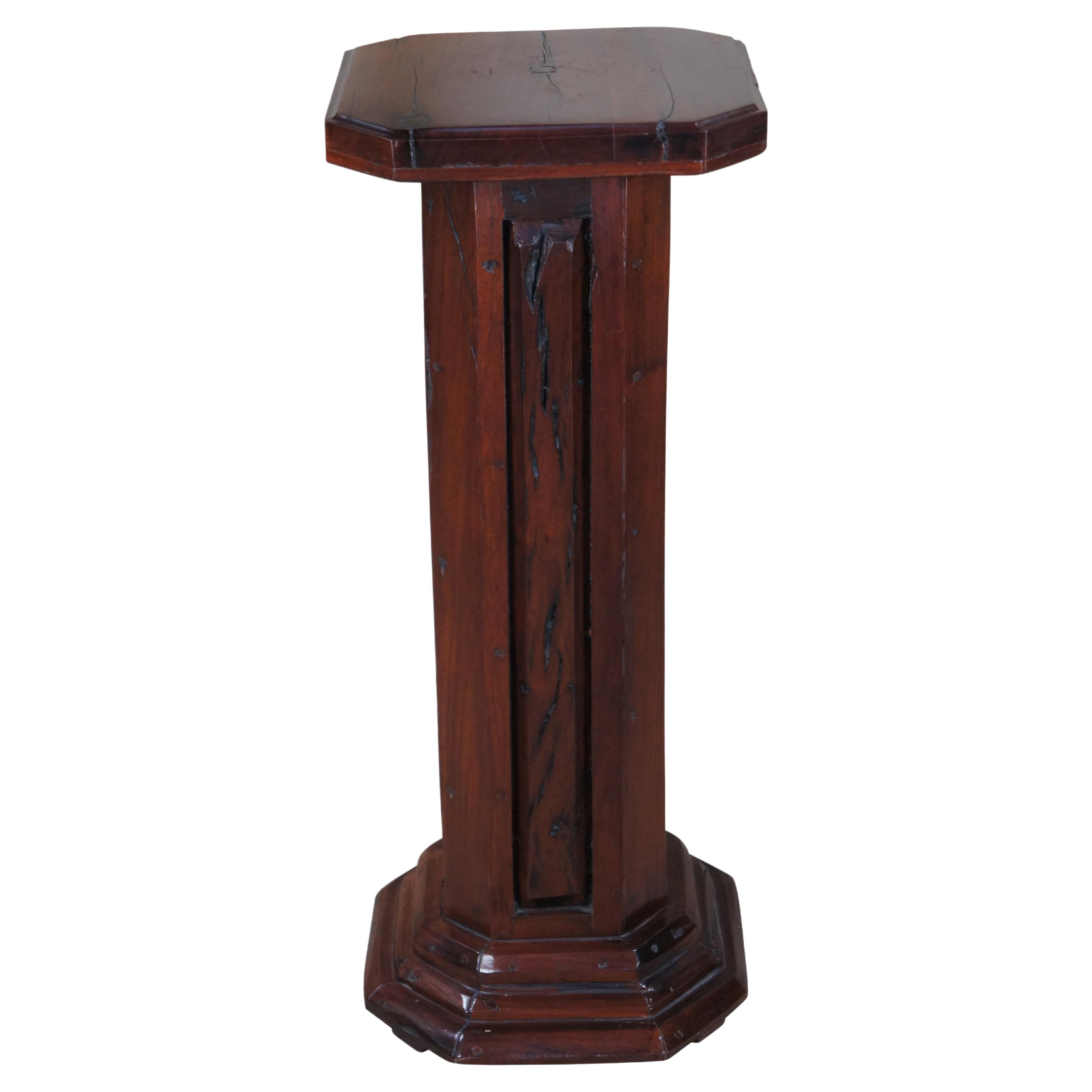 Rustic Hardwood Paneled Sculpture Pedestal Plant Bust Stand Base Column 32" For Sale