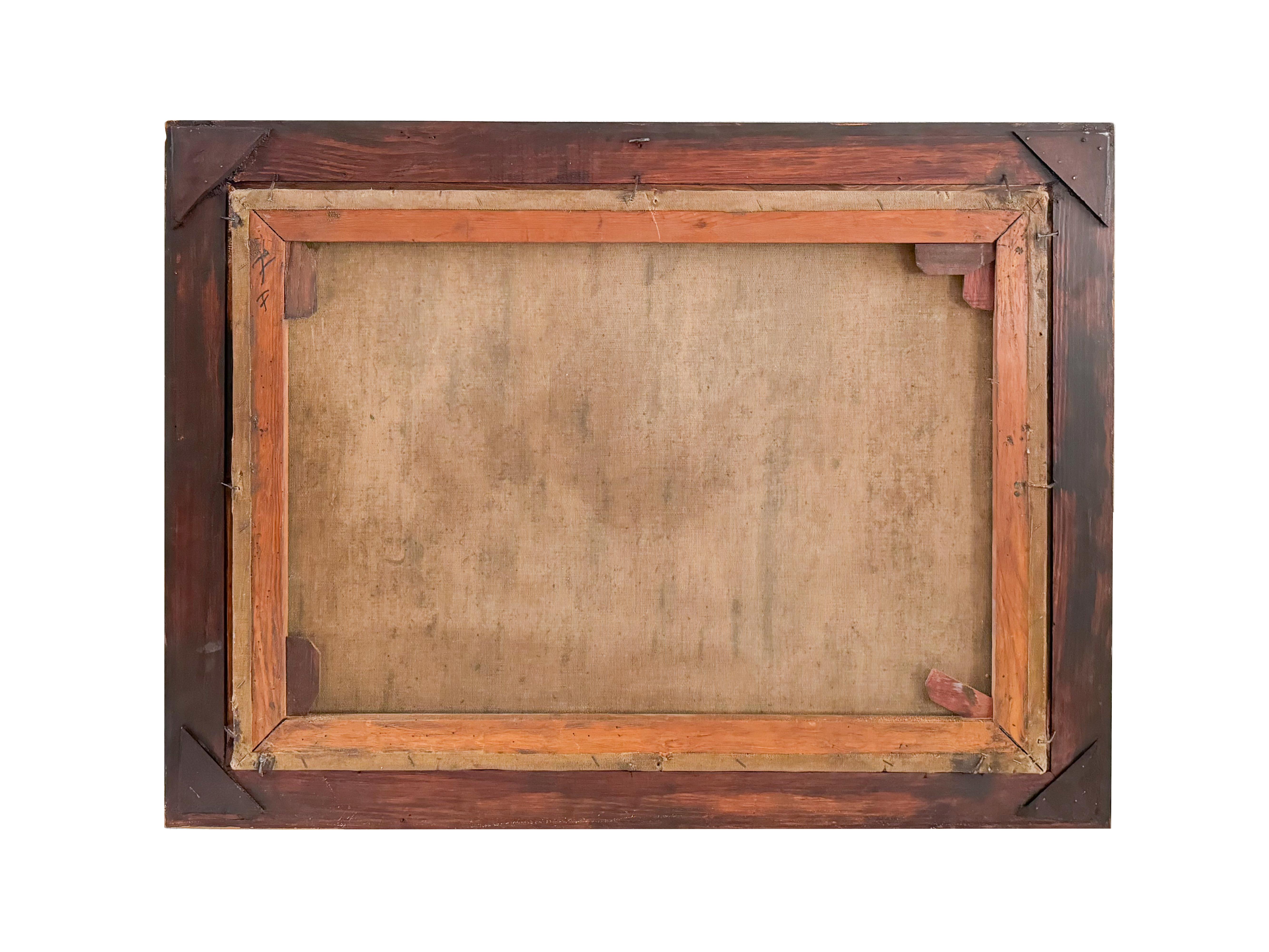 Rustikales Ölgemälde, Hay Cottage, Landschaftsssszene, 1900er Jahre im Angebot 2