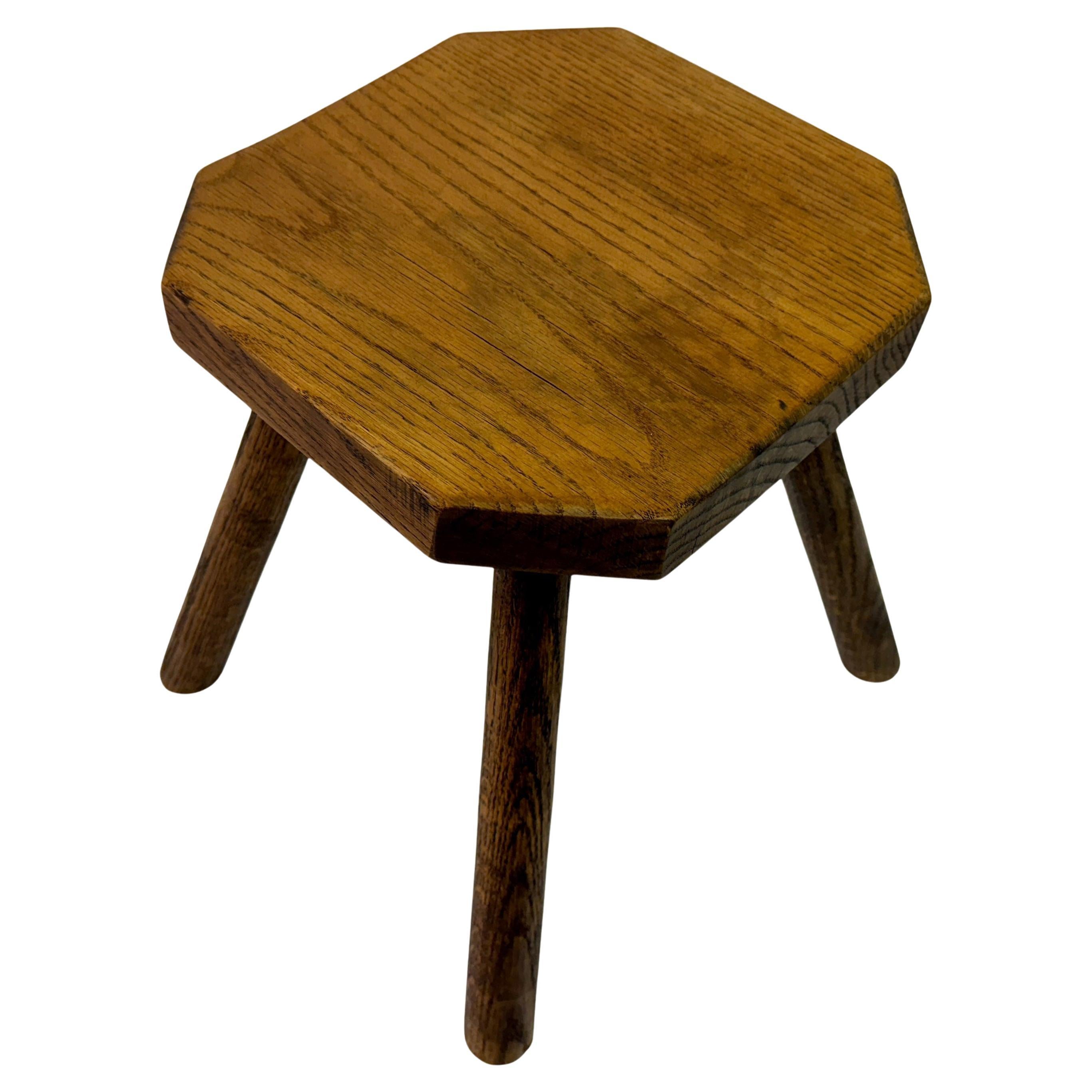 Rustic Hexagonal Oak Milking Stool