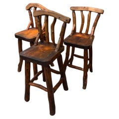 Rustic Hickory Bar Stools, Set of 3