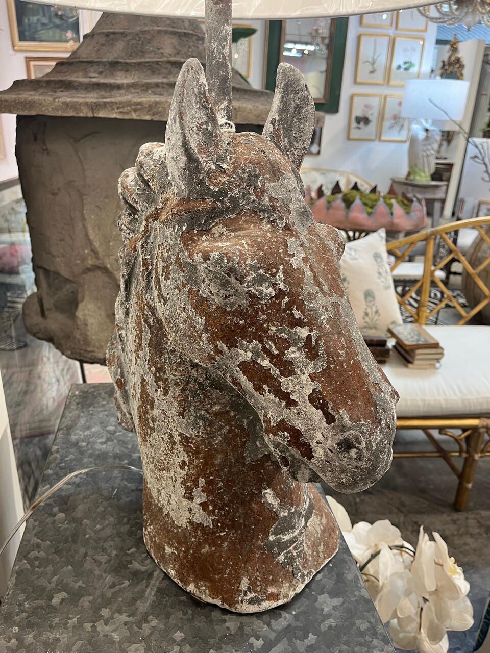 French Rustic Horse Head Table Lamp