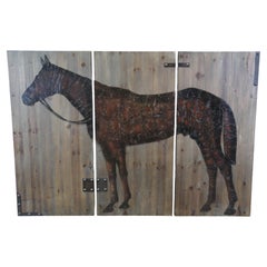 Vintage Rustic Horse Silhouette Metal on Pine Board Triptych Equestrian Wall Art 42"