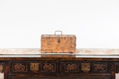 Rustic Indian 19th Century Compartmented Box with Iron Details and Carved Motifs