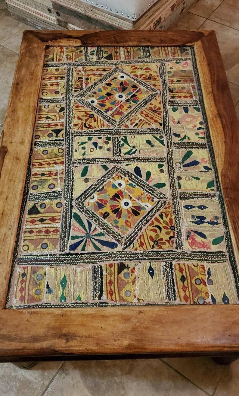 20th Century Rustic Indian Antique Embroidered Tapestry Coffee Table