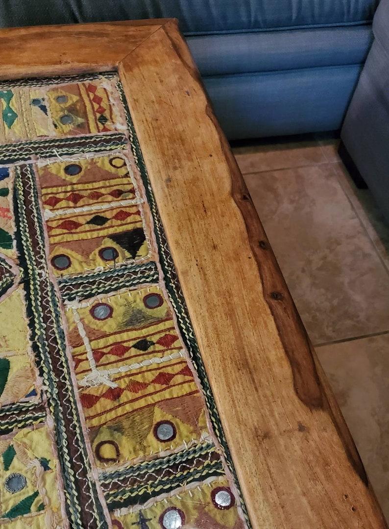 Fabric Rustic Indian Antique Embroidered Tapestry Coffee Table
