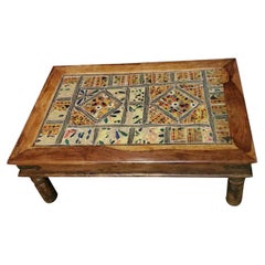 Rustic Indian Antique Embroidered Tapestry Coffee Table