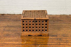 Rustic Indian Antique Food Box with Pierced Star Motifs and Bracketed Plinth