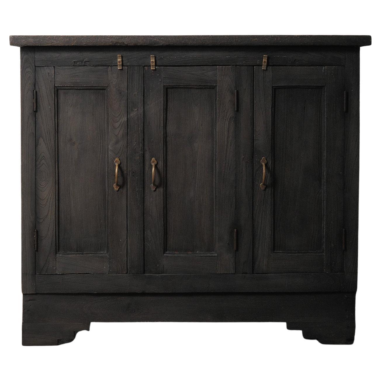 Rustic Indian Hand-Crafted Charred Wood Sideboard