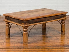 Rustic Indian Sheesham Wood Coffee Table with Nailhead Design and Baluster Legs