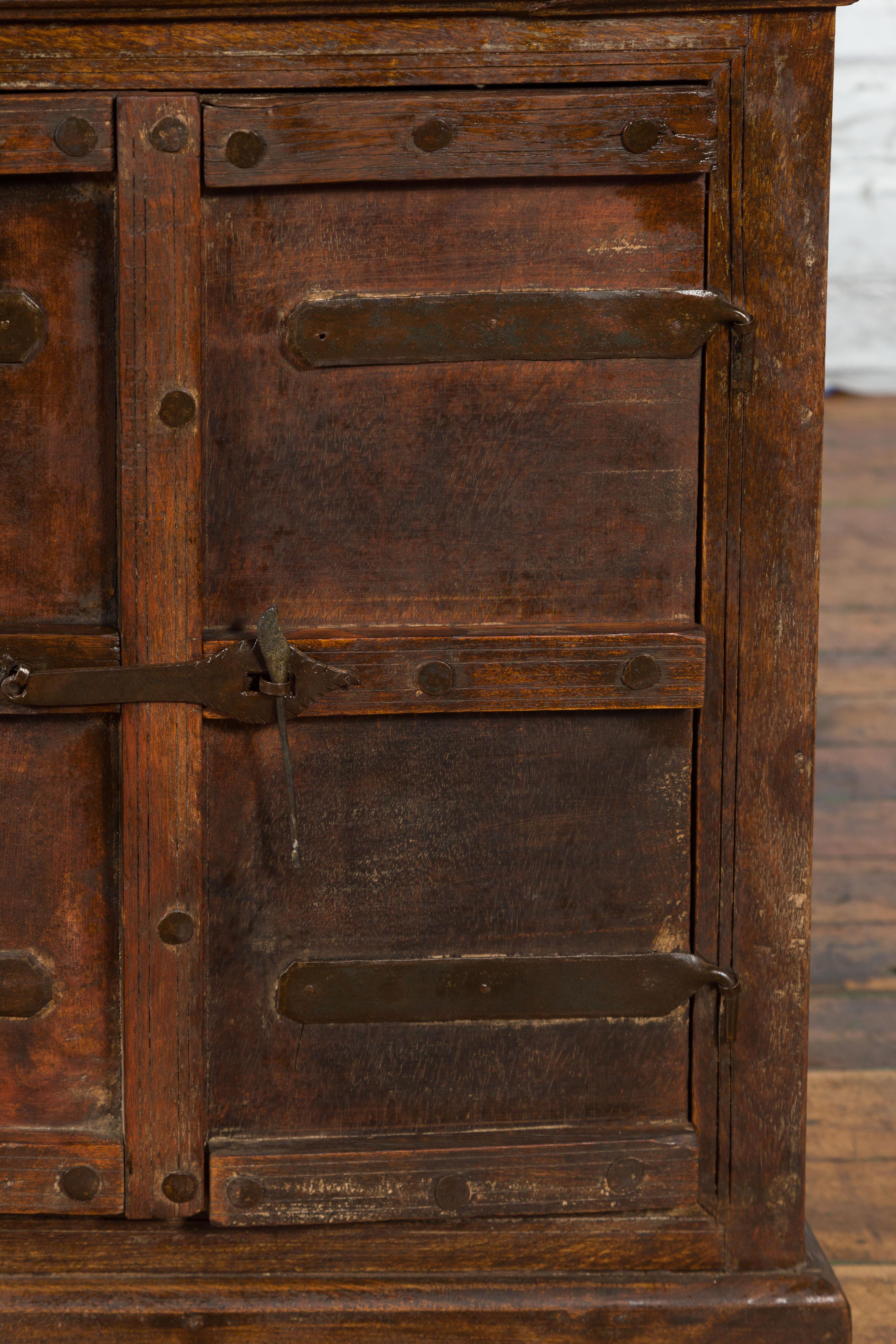 Rustic Indian Vintage Sheesham Small Cabinet with Iron Hardware Dark Patina 8