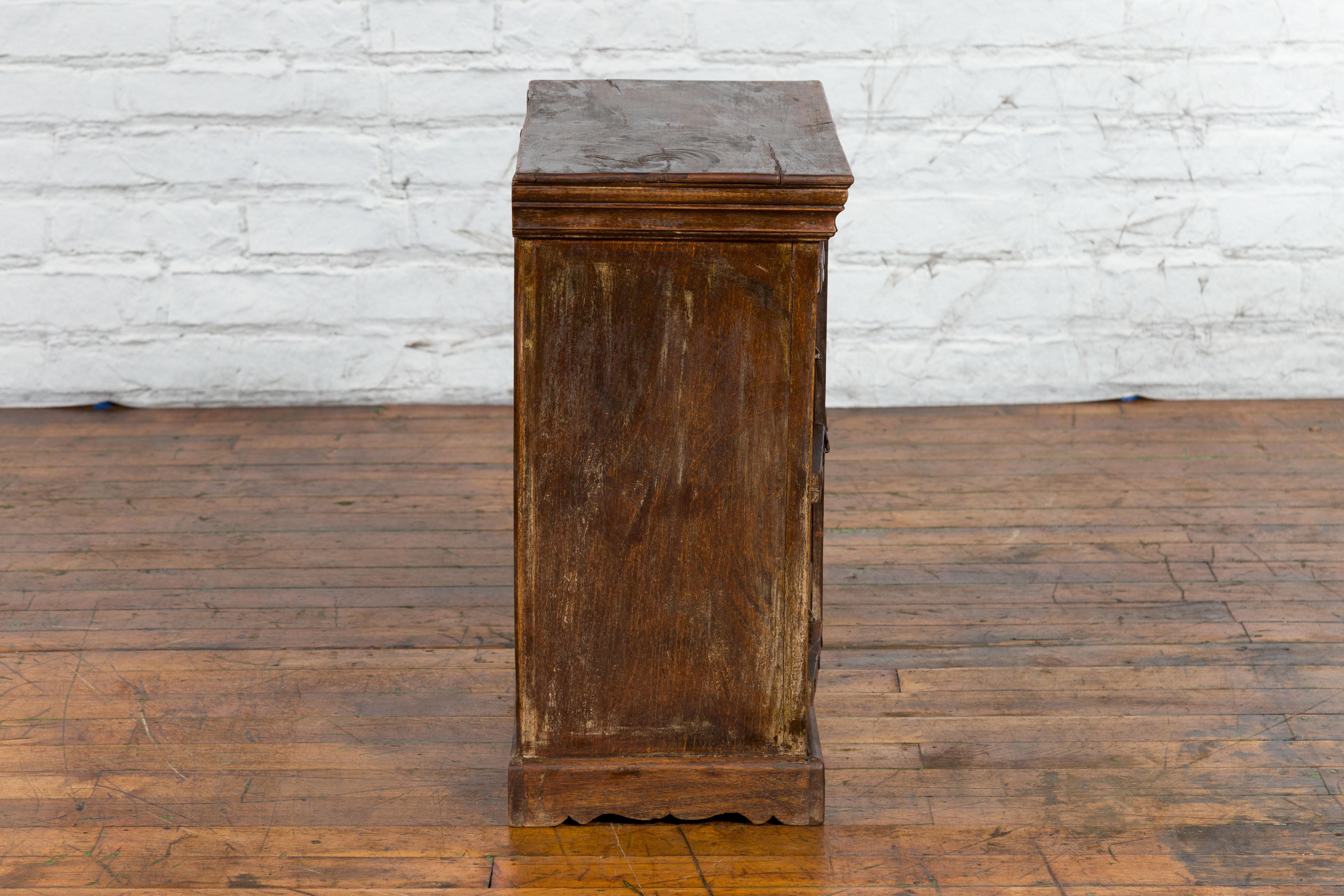 Rustic Indian Vintage Sheesham Small Cabinet with Iron Hardware Dark Patina 9