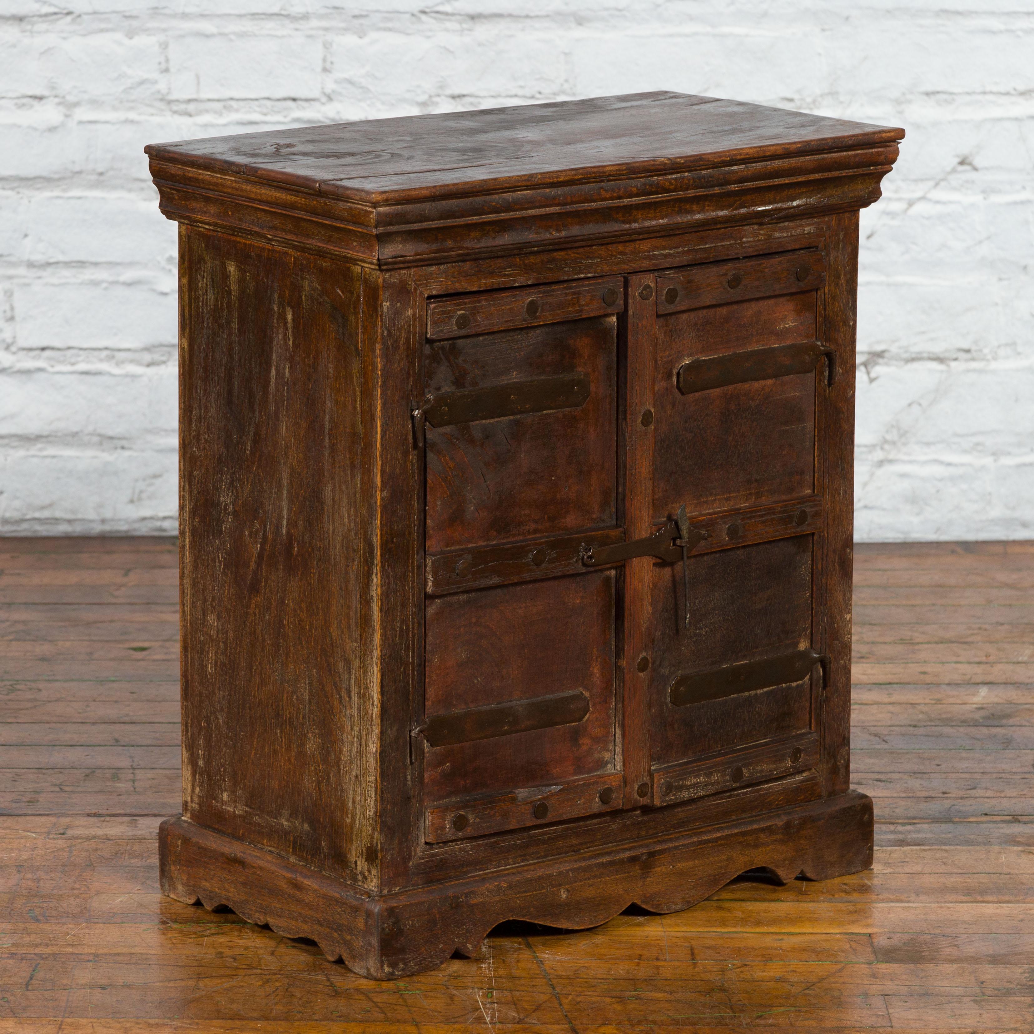 20th Century Rustic Indian Vintage Sheesham Small Cabinet with Iron Hardware Dark Patina
