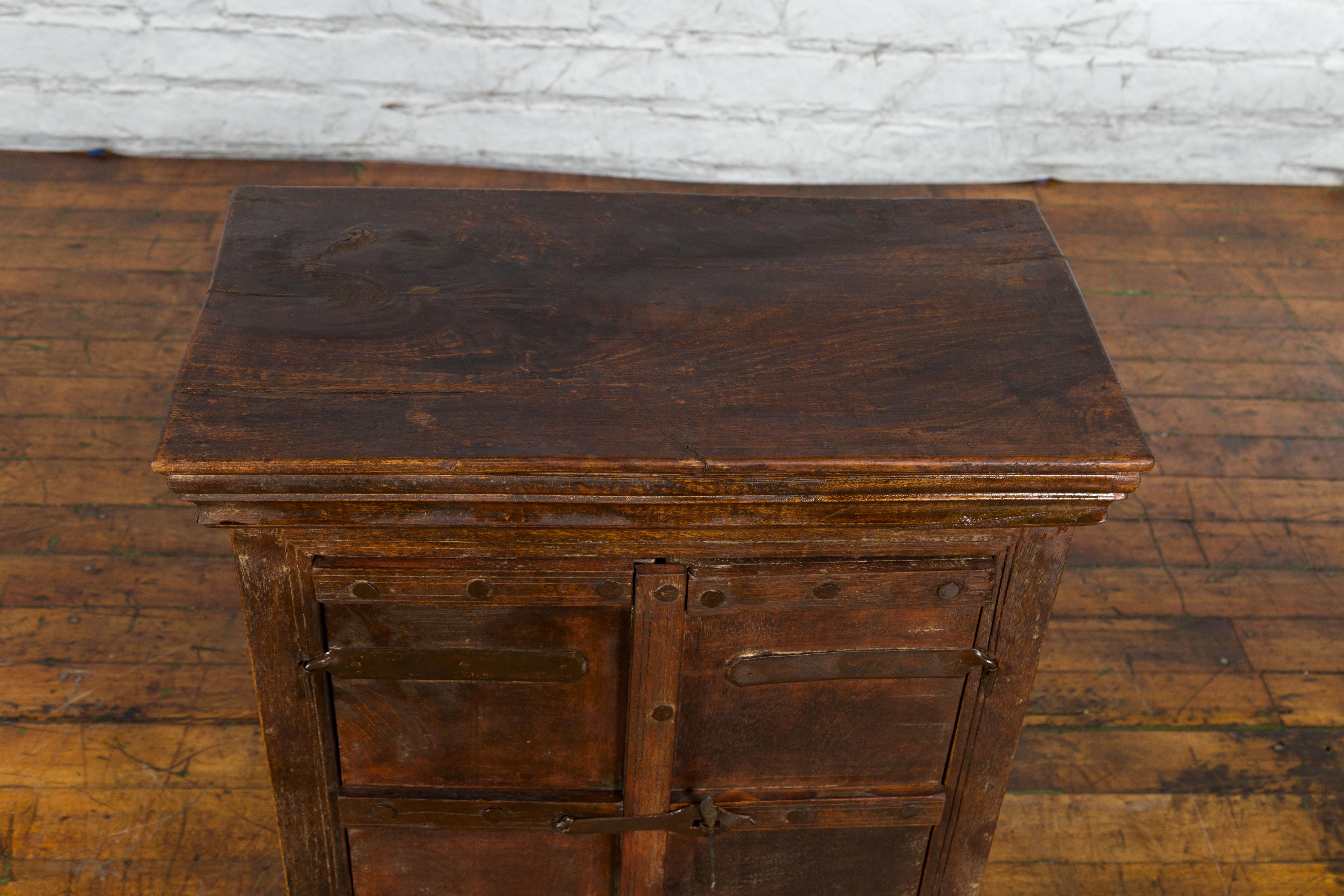 Rustic Indian Vintage Sheesham Small Cabinet with Iron Hardware Dark Patina 2