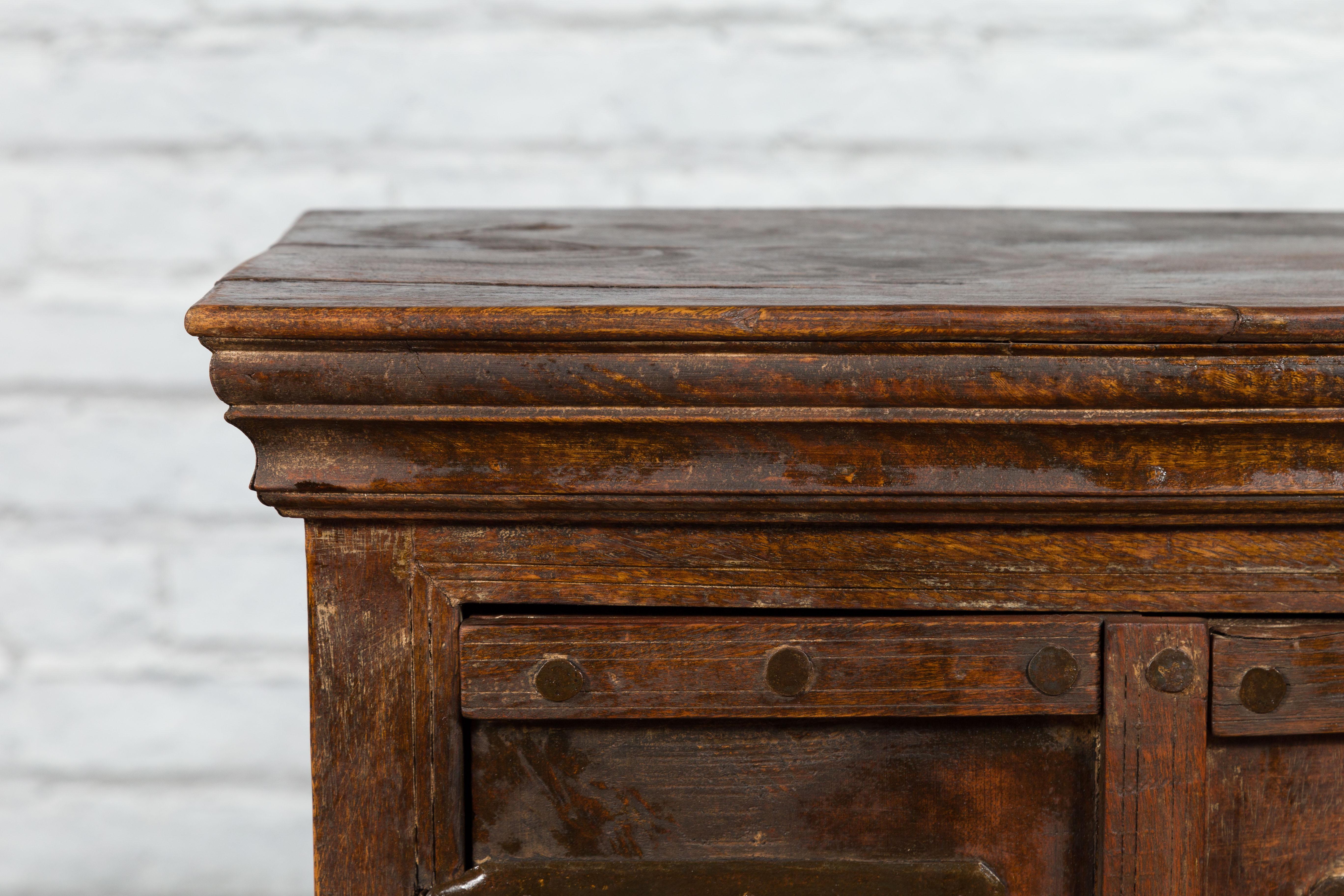 Rustic Indian Vintage Sheesham Small Cabinet with Iron Hardware Dark Patina 3