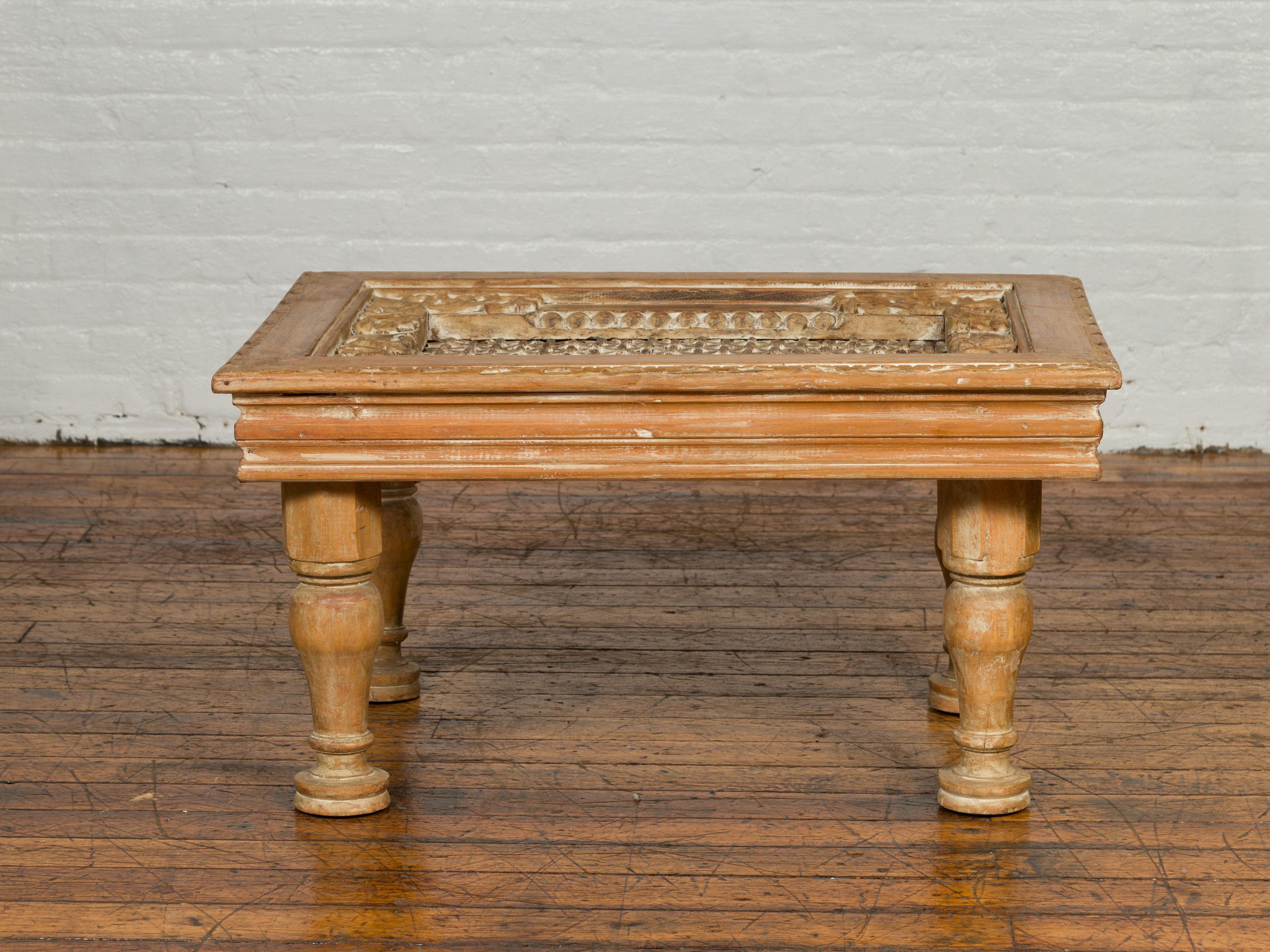 Rustic Indian Window Grate Cocktail Table with Iron Top and Baluster Legs 8