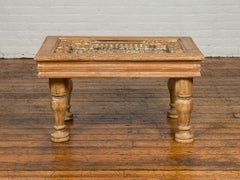 Rustic Indian Window Grate Cocktail Table with Iron Top and Baluster Legs