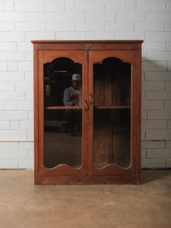 Rustic Indian Wooden Glass Almirah Cabinet with Glass Paneled Doors